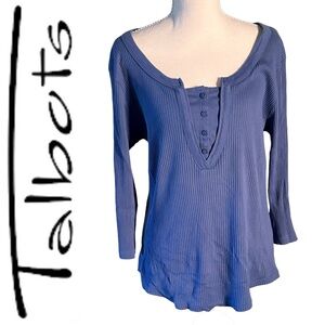 Talbots Ribbed Cotton Periwinkle Blue Henley Tee 3/4 Sleeve Tee Size XLP